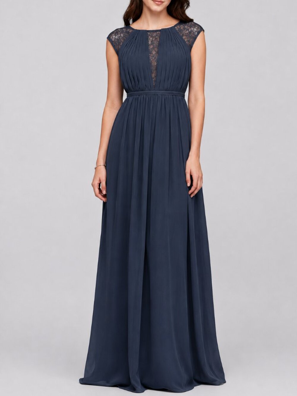 David's Bridal Marine Blue Chiffon Bridesmaid Dress Size 4 | Chantilly Lace F195